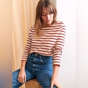 Sezane Red and White Striped Long Sleeve Top